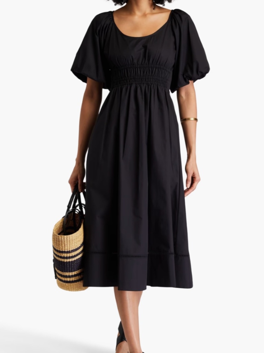 TORY BURCH Shirred cotton-poplin midi dress